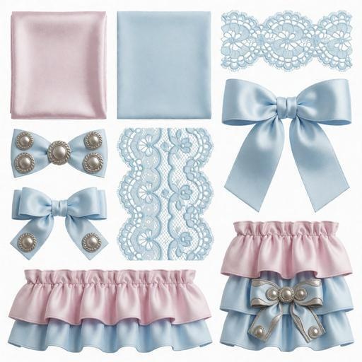 レース、サテン、フリル素材｜ピンク・ブルー・シルバーカラー｜lace, satin, ruffles｜M0146