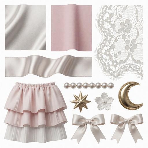 レース、布、リボン素材｜ピンク・シルバー・ゴールドカラー｜lace, fabric, ribbon｜M0149