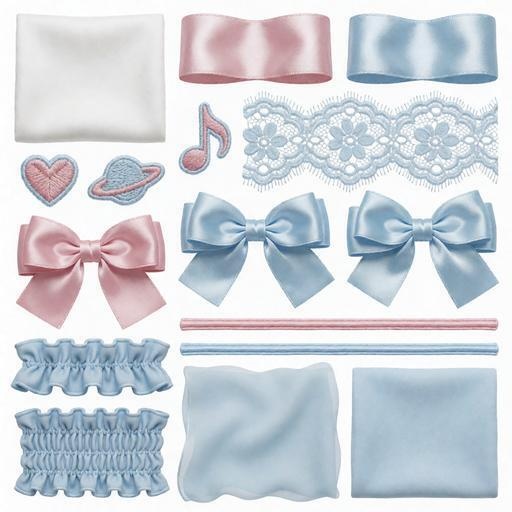 リボン、レース、サテン素材｜ブルー・ピンク・アクアカラー｜ribbon, lace, satin｜M0385