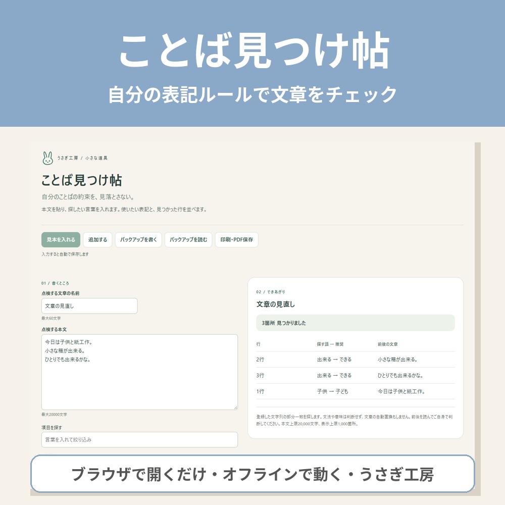 ことば見つけ帖 ― 自分の表記ルールで文章をチェック
