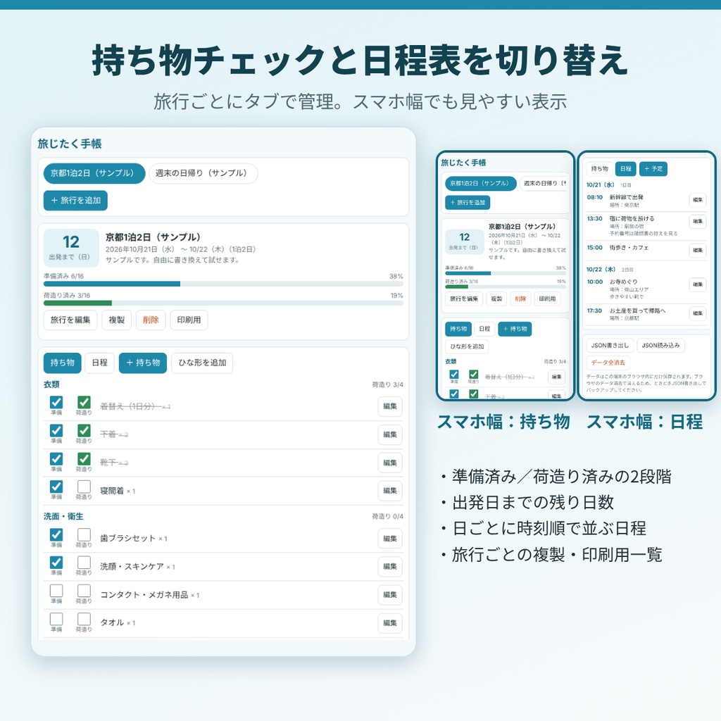 旅じたく手帳 ― 持ち物と行程をまとめて管理