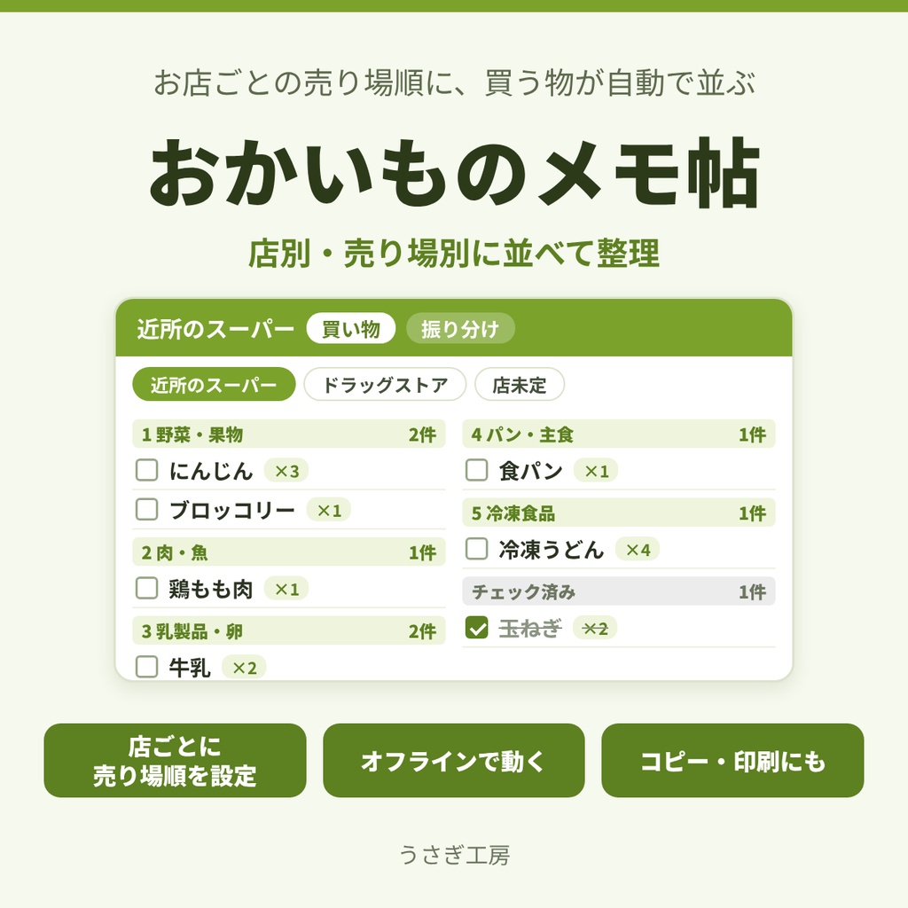 おかいものメモ帖 ― 店別・売り場別に並べて整理