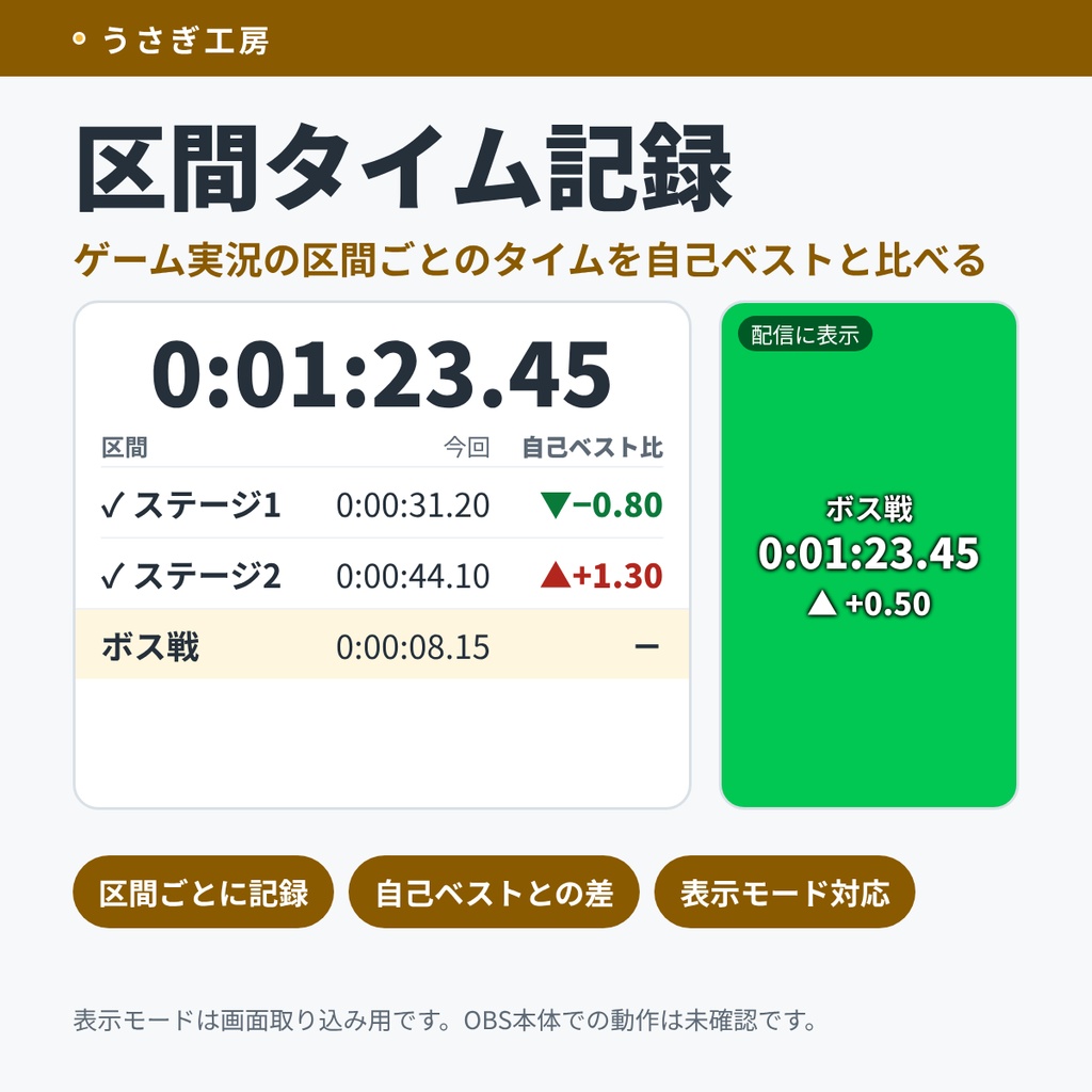 区間タイム記録 ― ゲーム実況の区間ごとのタイムを自己ベストと比べる