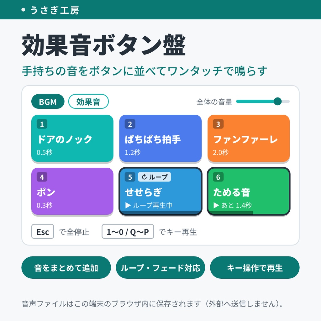 効果音ボタン盤 ― 手持ちの音をボタンに並べてワンタッチで鳴らす
