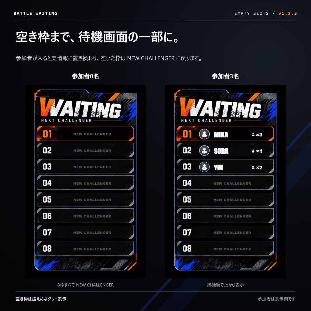 BATTLE WAITING|格ゲー / 対戦ゲーム向けわんコメ参加型・ OBS待機列テンプレート