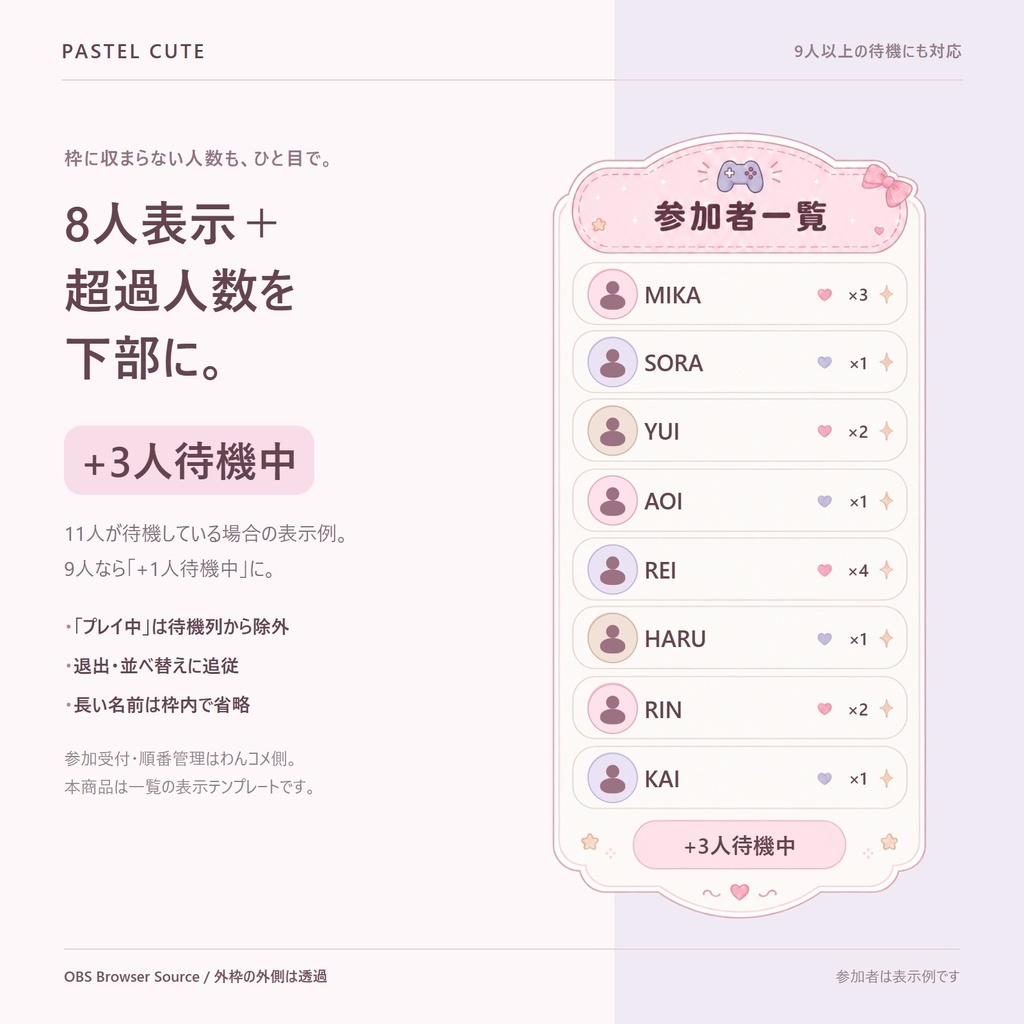 PASTEL CUTE|わんコメ参加型・OBS参加者一覧テンプレート