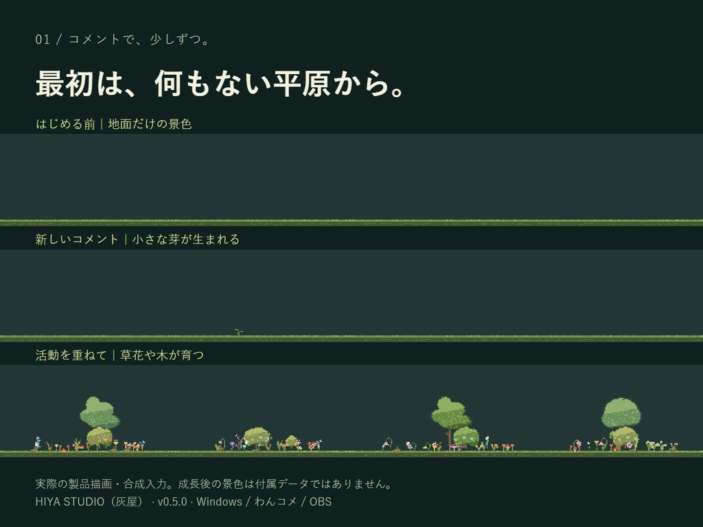 コメントで育つ小さな世界|わんコメ・OBS用ドット絵テンプレート