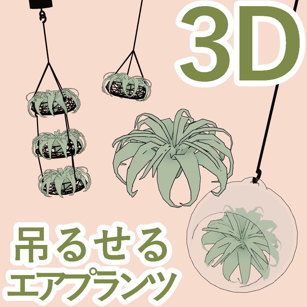 【クリスタ専用】吊るせるエアプランツ_キセログラフィカ 【観葉植物】