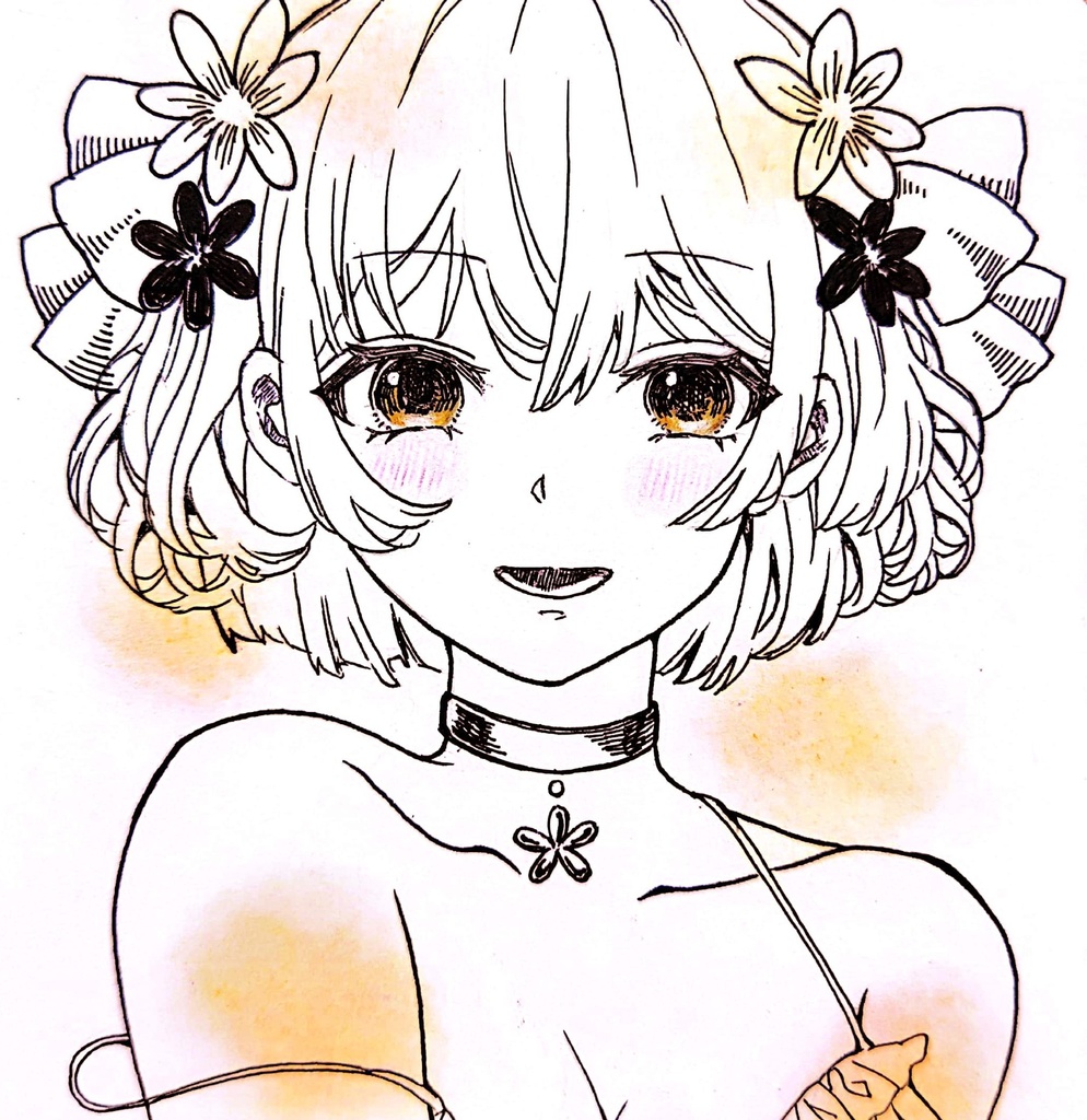 【手描きイラスト】｢笑み咲く少女｣(オリジナル)