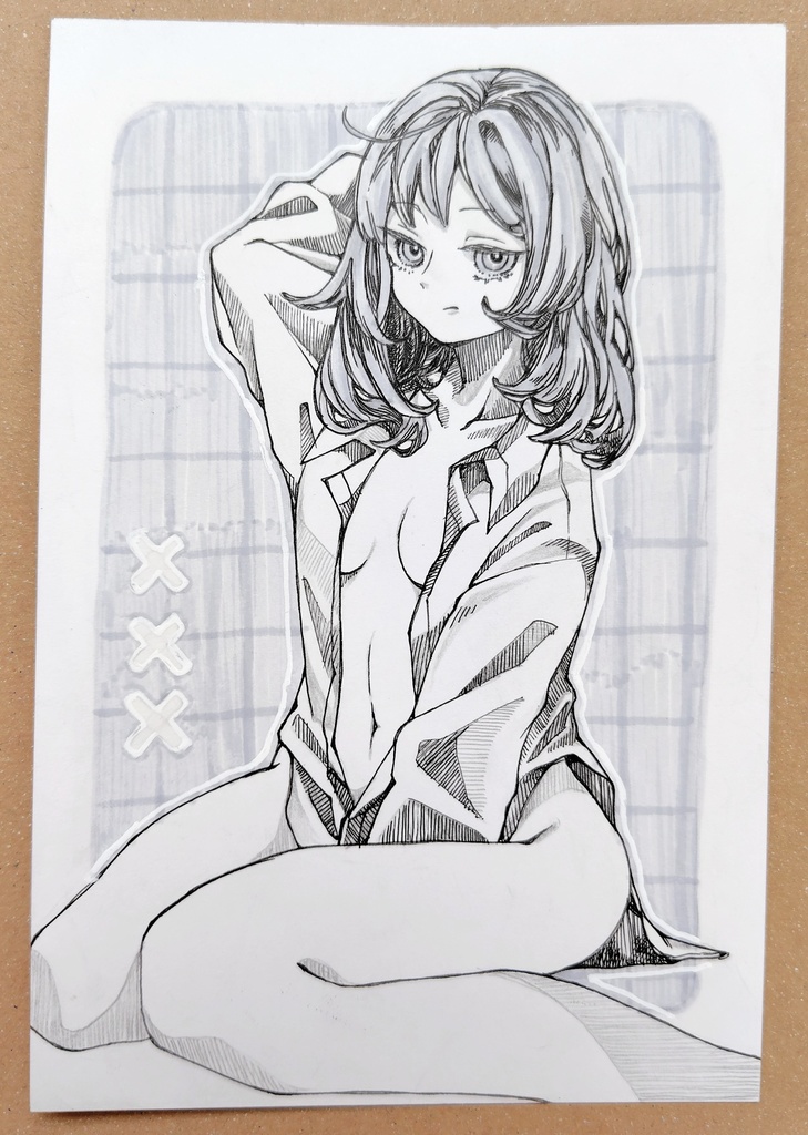 【彼シャツ シリーズ】手描きイラスト『むすっ』