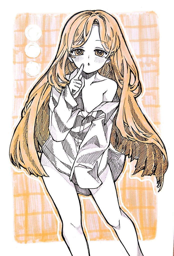 【彼シャツ シリーズ】手描きイラスト『ひみつ』