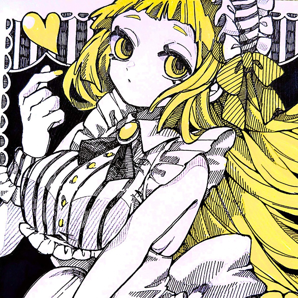 【色紙】手描きイラスト『ウェイトレスなぱっつんちゃん』