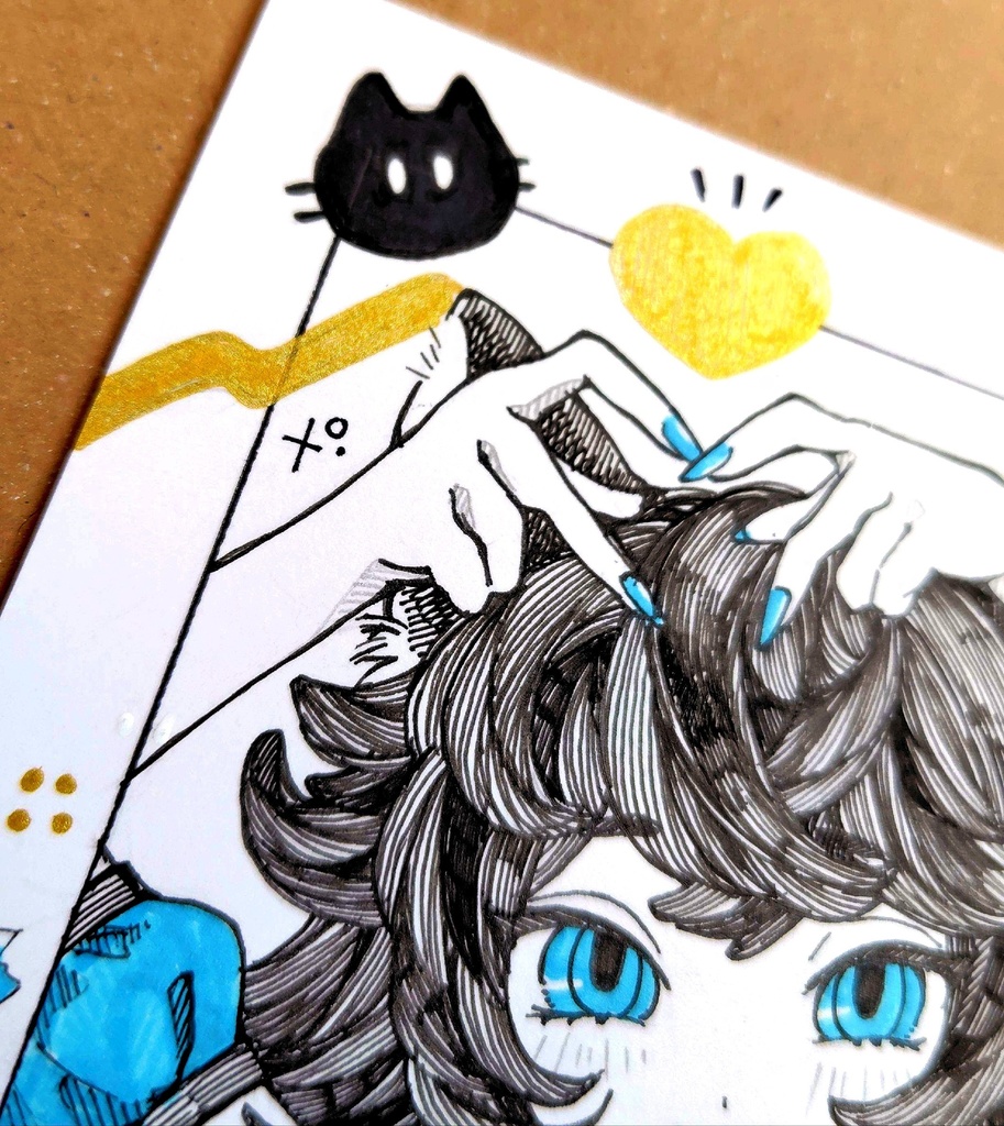 チェキ風手描きイラスト『メイドな猫耳ちゃん️🩵』