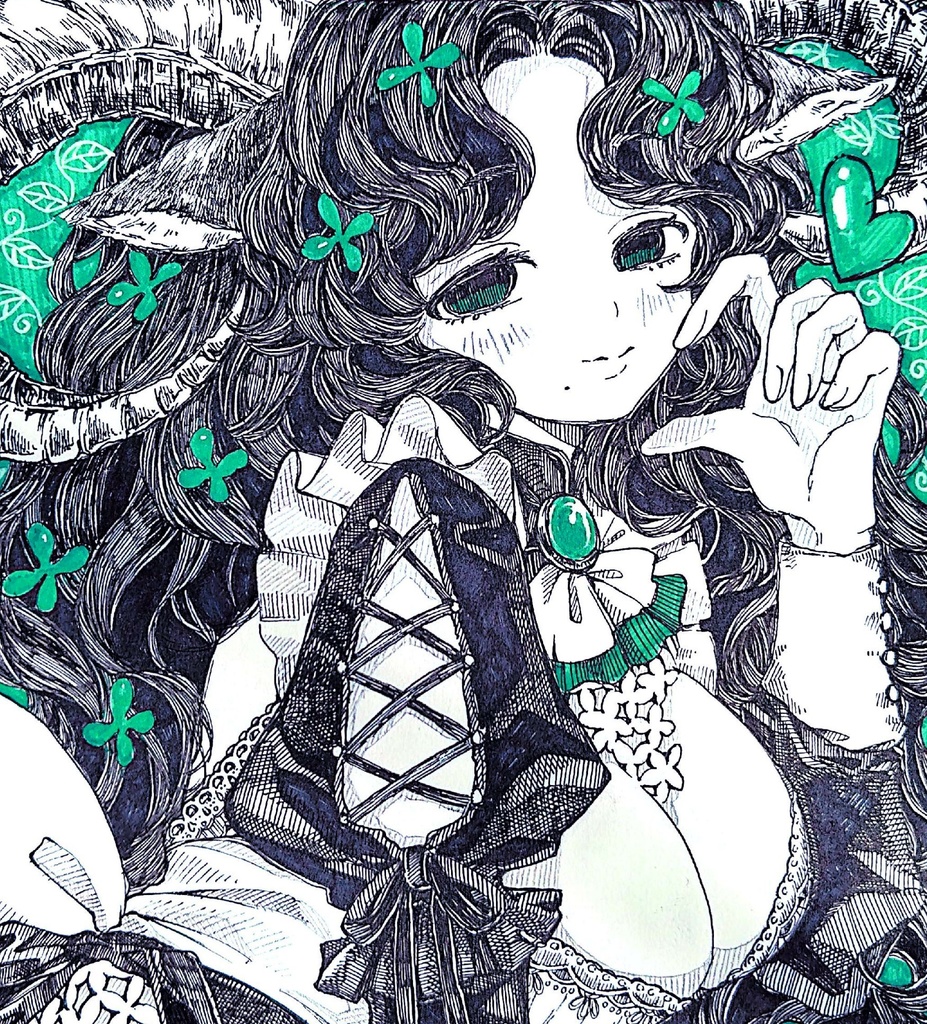 【色紙】手描きイラスト『メイドな角っ子さん』