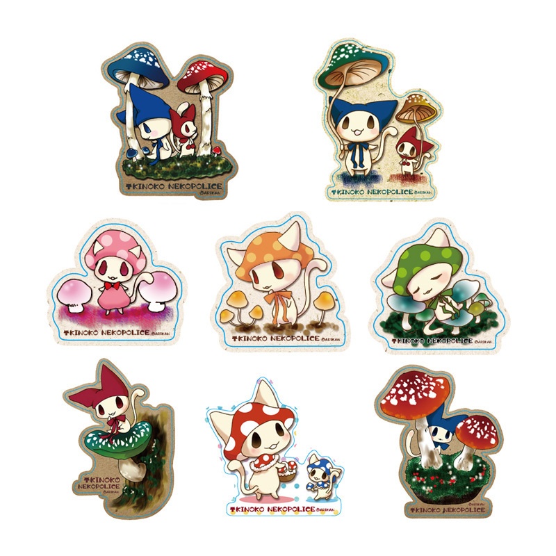 ねこぽりす。きのこセット　小サイズステッカー8枚