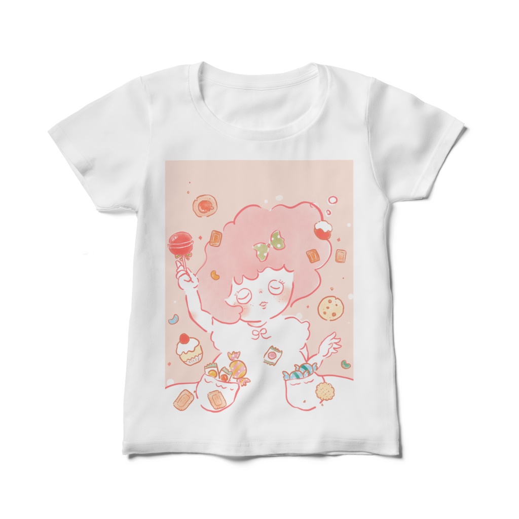 ぽわお菓子おんなのこTシャツ(ぽわん/ビスケットロゴ)