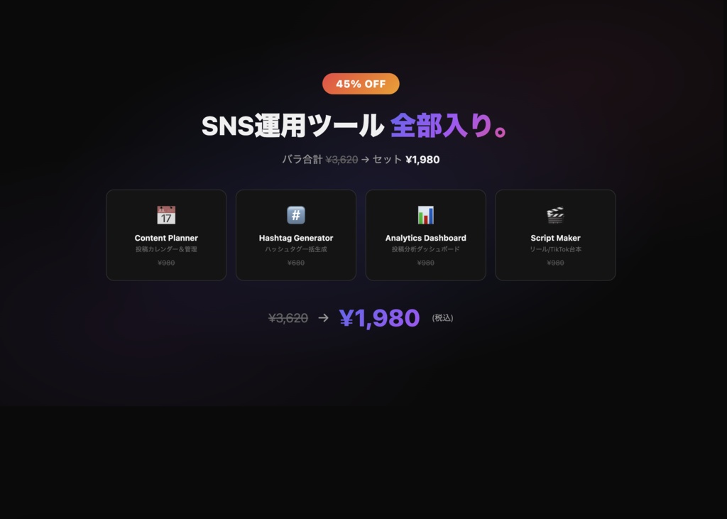 【セット割45%OFF】SNS運用コンプリートツール 4点セット