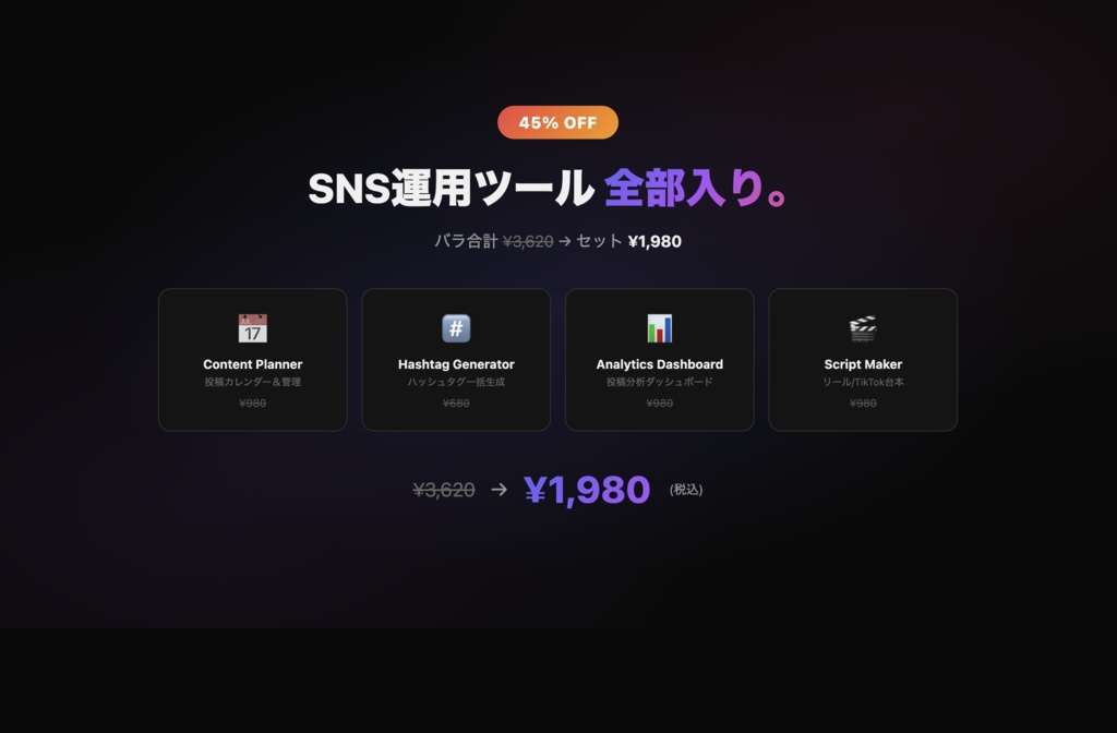 【セット割52%OFF】SNS運用コンプリートツール 7点セット