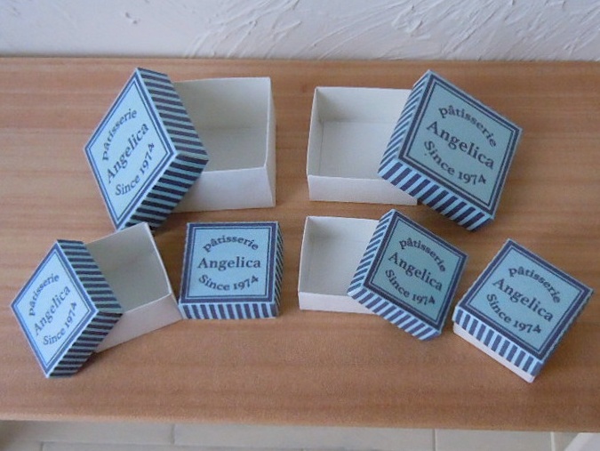 ミニチュアペーパーボックス(フタ付き二重側面箱)デザイン展開図 patisserie Angelicaカラー