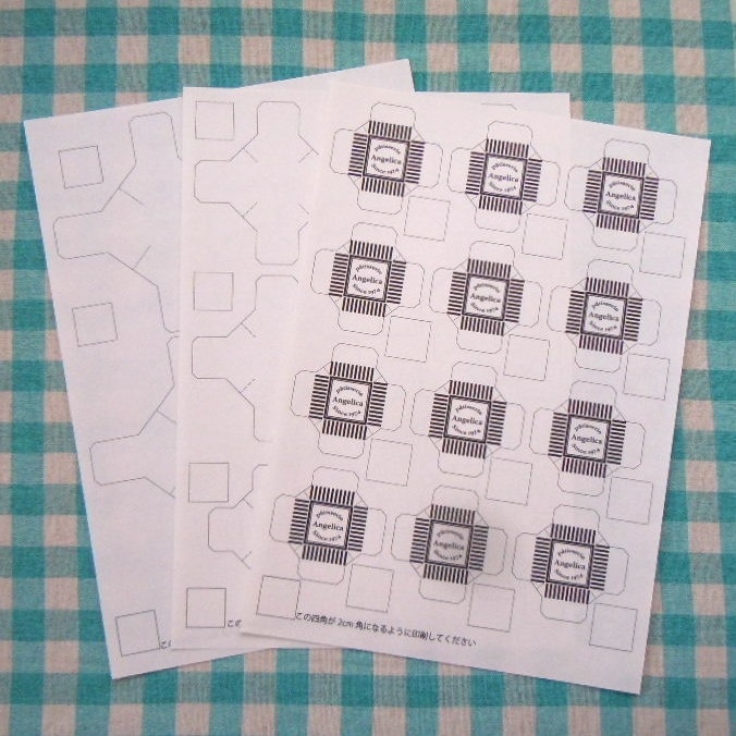 ミニチュアペーパーボックス(フタ付き二重側面箱)デザイン展開図 patisserie Angelicaモノクローム大/小