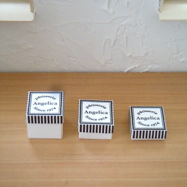 ミニチュアペーパーボックス(フタ付き二重側面箱)デザイン展開図 patisserie Angelicaモノクローム大/小
