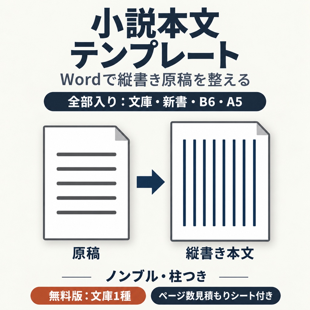 【無料版あり】小説本文テンプレート Word縦書き|文庫・新書・B6・A5 ノンブル・柱つき