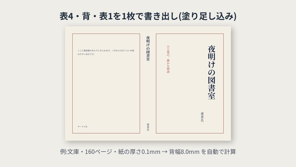 文字だけで作る小説表紙テンプレート|背幅を自動計算・入稿用PDF/PNG書き出し【文庫・新書・B6・A5】