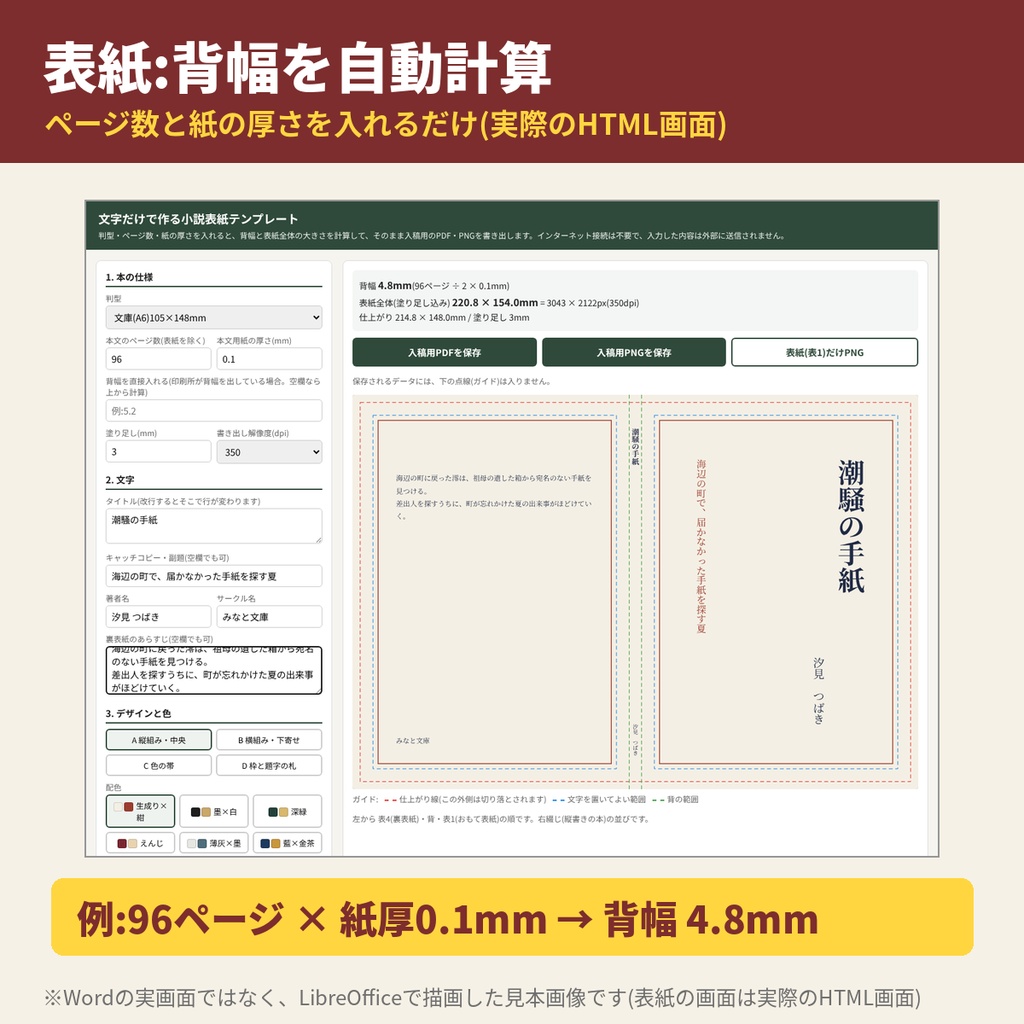 【Word用・A5/B6/文庫/新書】小説同人誌 一冊分まるごとセット|本文・表紙・奥付・目次テンプレート