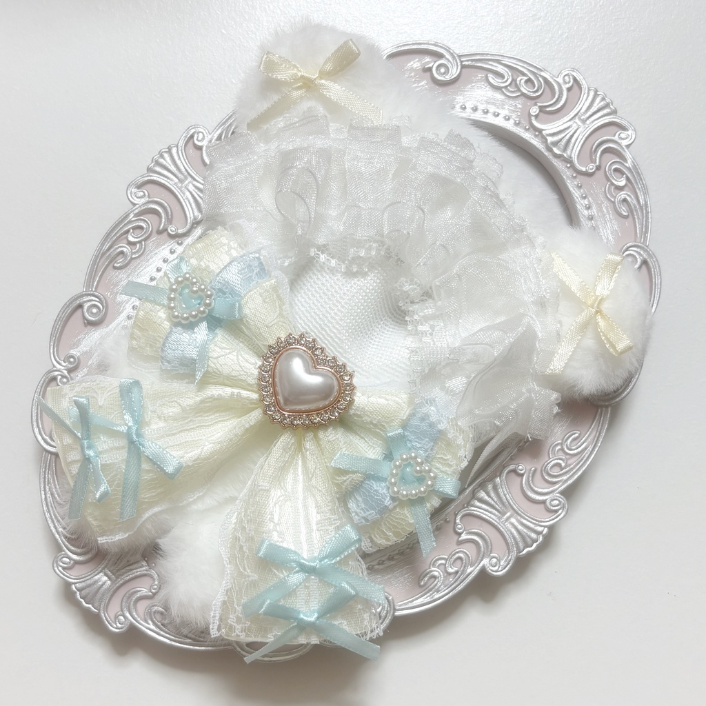 ぬい服 着ぐるみ 10〜12cm用 クリーム 水色 猫耳 チェーンフック付き