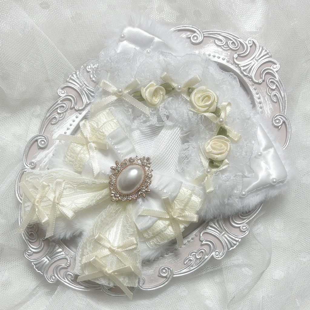 ♡ぬい服　着ぐるみ　10〜12cm用　ホワイト×クリーム　ねこちゃん　チェーンフック付き♡