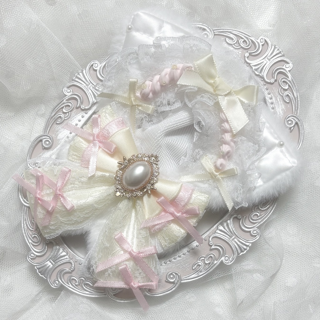 ♡ぬい服 10〜12cm用 クリーム×ピンク ねこちゃん チェーンフック付き♡