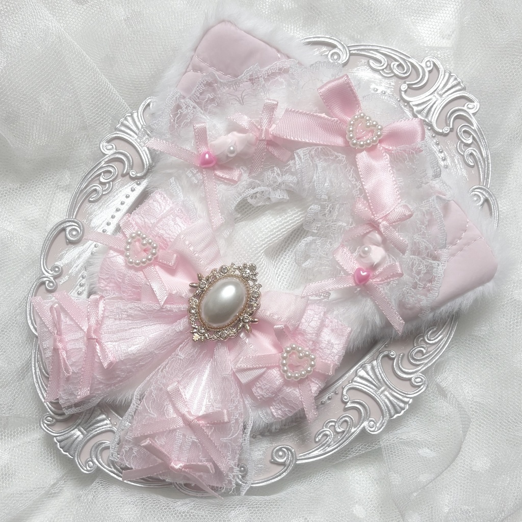 ♡ぬい服　着ぐるみ　10〜12cm用　ホワイト×ピンク　ねこちゃん　チェーンフック付き♡