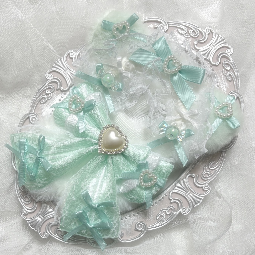 ♡ぬい服 着ぐるみ 10〜12cm用 ホワイト×ミント ねこちゃん チェーンフック付き♡