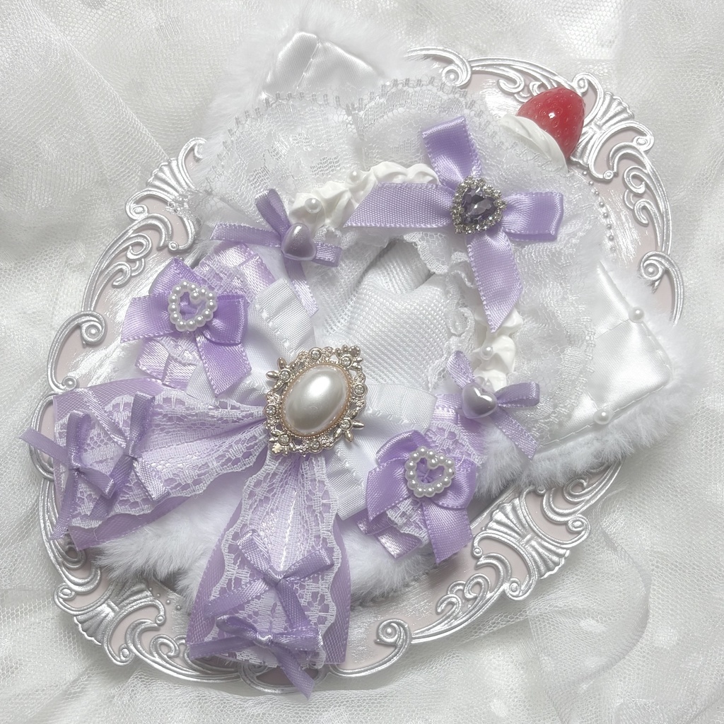 ♡ぬい服　着ぐるみ　10〜12cm用　ホワイト×パープル　ねこちゃん　チェーンフック付き♡