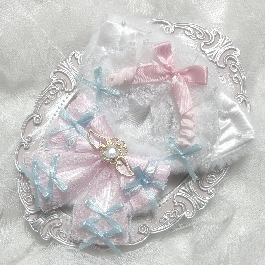 ♡ぬい服　着ぐるみ　10〜12cm用　ピンク×水色　ねこ　チェーンフック付き♡