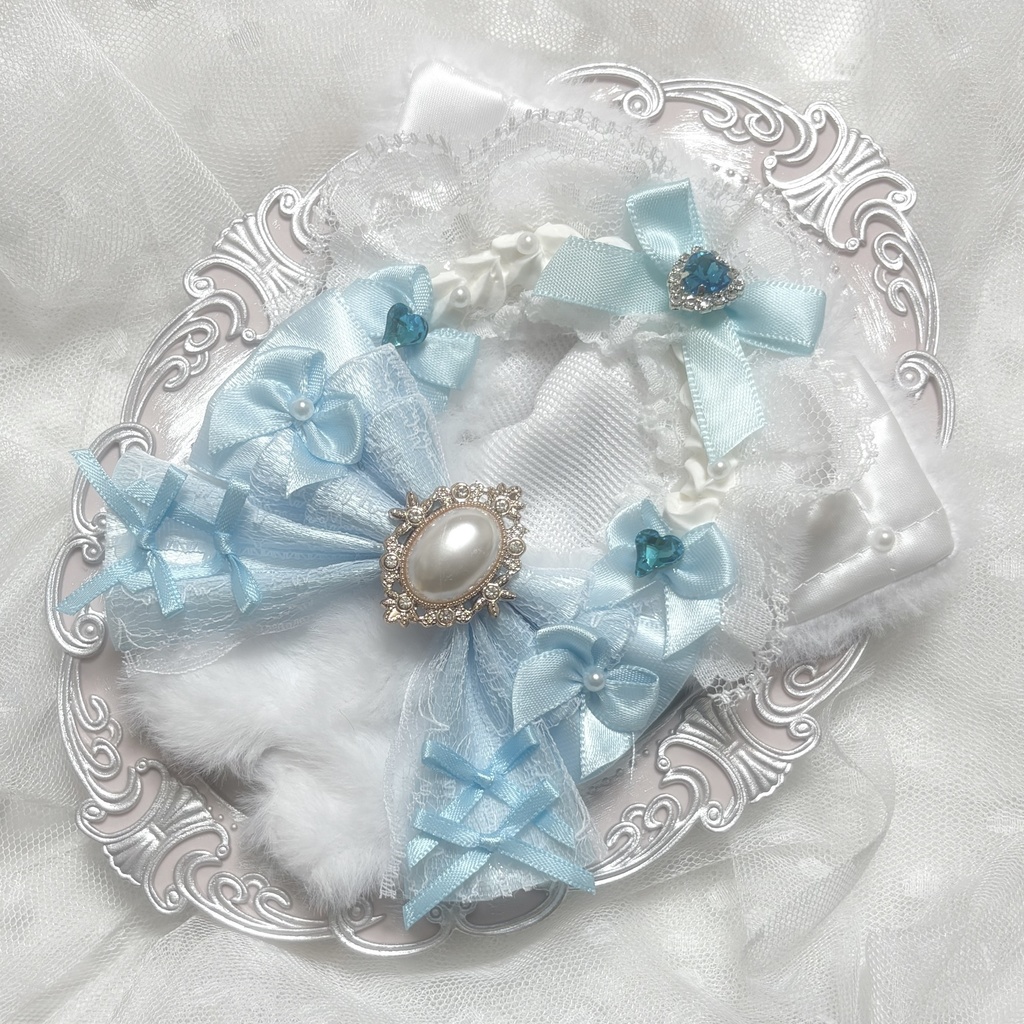 ♡ぬい服 着ぐるみ 10〜12cm用 白×水色 ねこ チェーンフック付き♡