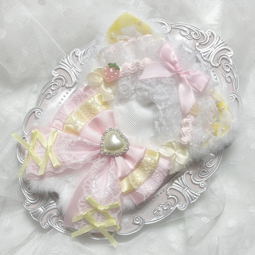 ♡ぬい服 10〜12cm用 ピンク×イエロー ねこ チェーンフック付き♡