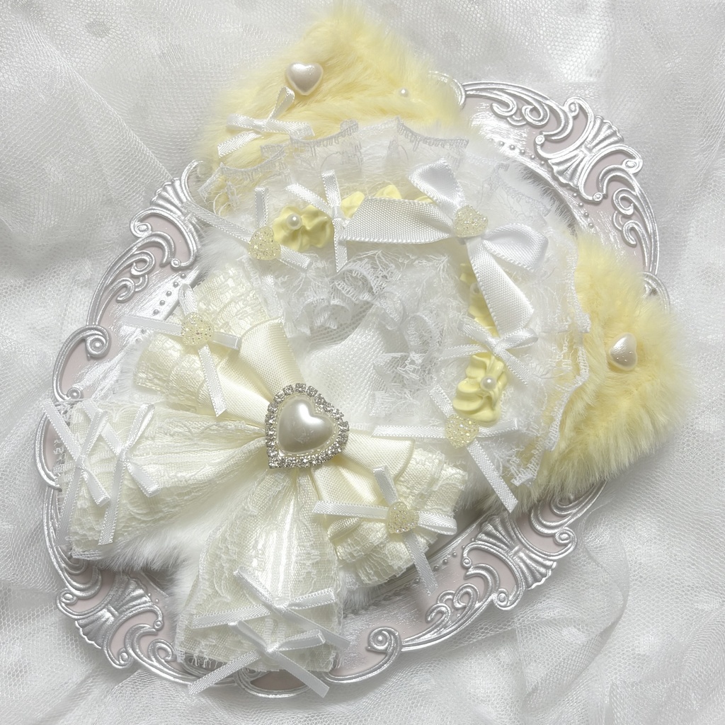 ♡ぬい服 10〜12cm用 ホワイト×イエロー ねこ チェーンフック付き♡