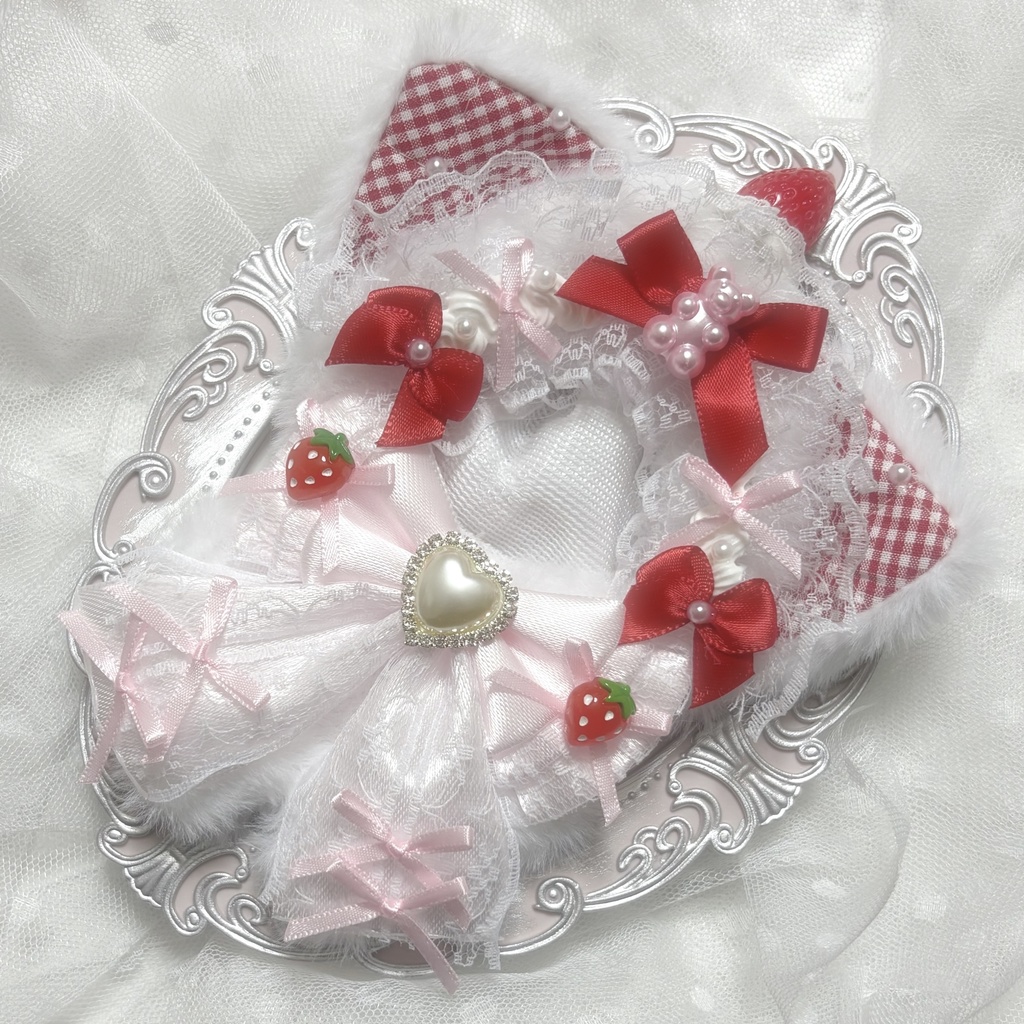 ♡ぬい服　10〜12cm用　レッド×ピンク　ねこ　チェーンフック♡