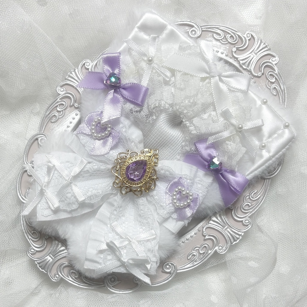 ♡ぬい服　10〜12cm用　ホワイト×パープル　ねこ　チェーンフック付き♡