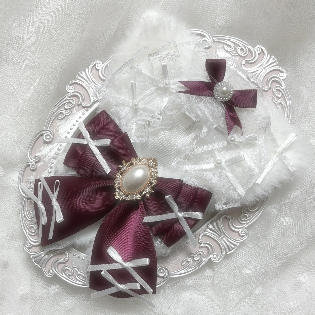 ♡ぬい服 10〜12cm用 ホワイト×ワインレッド ねこ チェーンフック付き♡