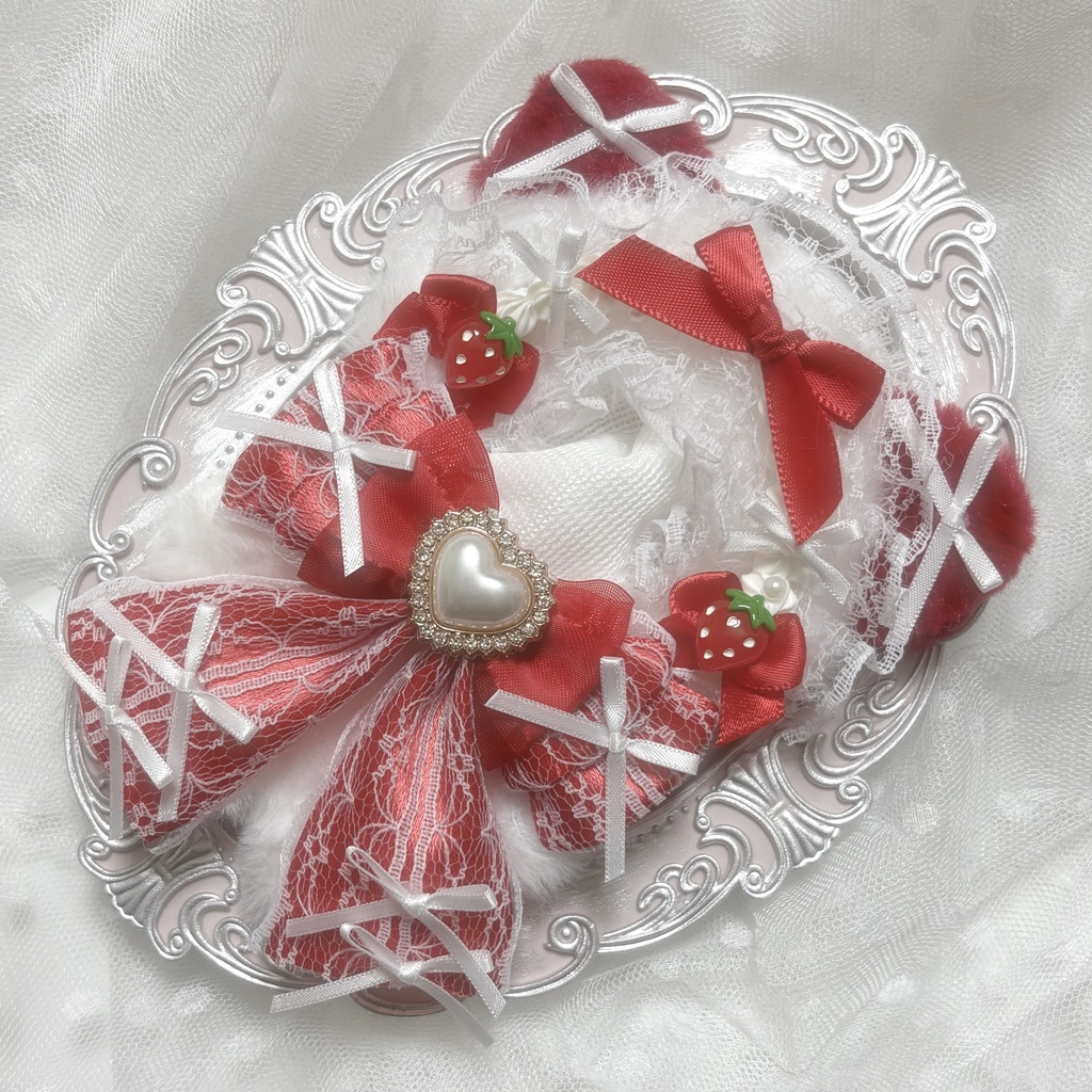 ♡ぬい服　10〜12cm用　ホワイト×レッド　ねこ　チェーンフック付き♡