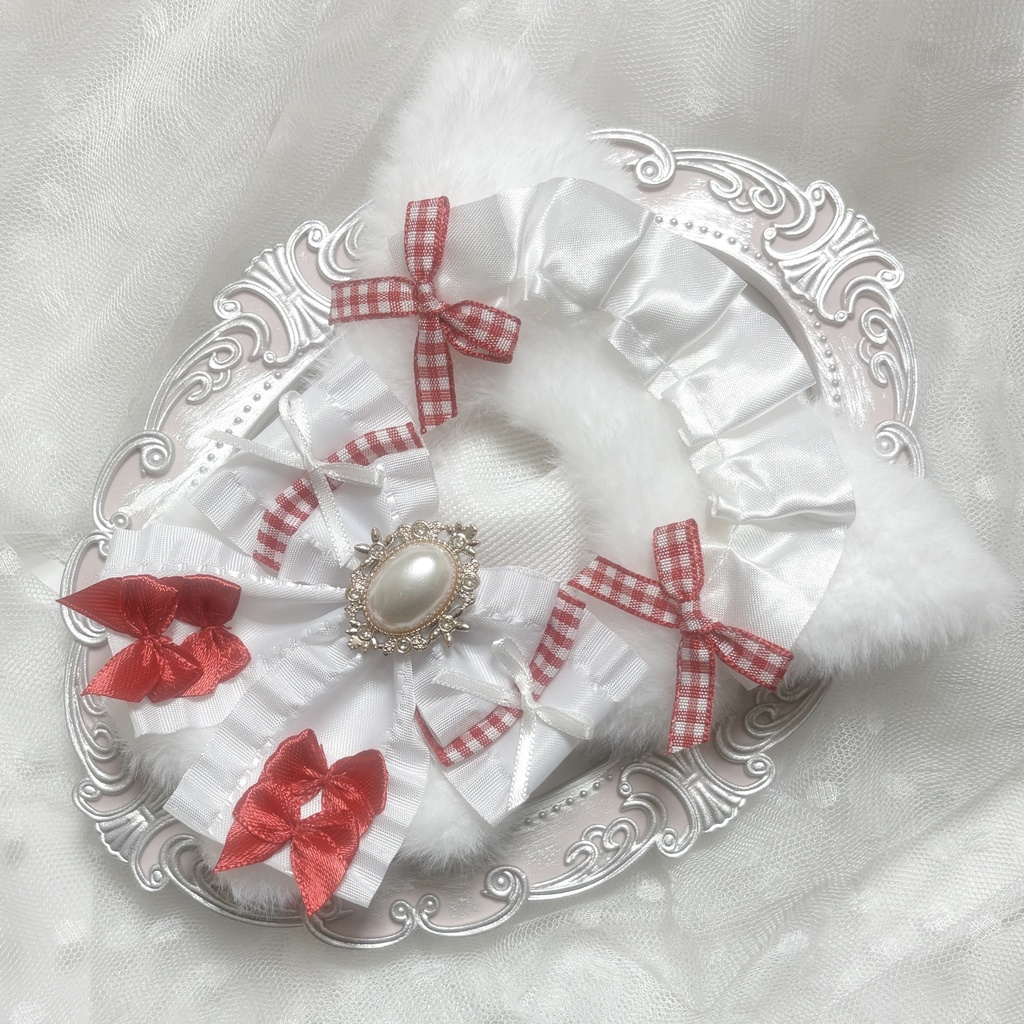 ♡ぬい服 10〜12cm用 ホワイト×レッド ねこ チェーンフック付き♡