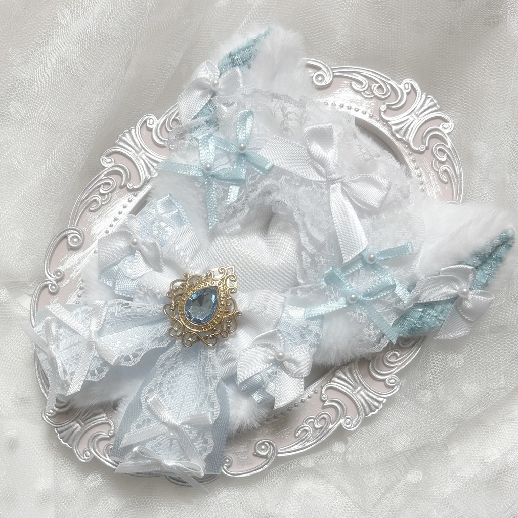 ♡ぬい服 10〜12cm用 ホワイト×アイスブルー チェーンフック付き♡