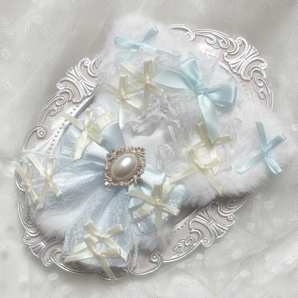 ♡ぬい服　10〜12cm用　クリーム×ベビーブルー　ねこ　チェーンフック付き♡