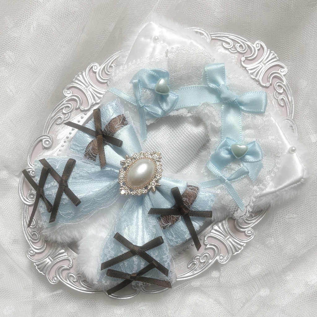 ♡ぬい服 10〜12cm用 ベビーブルー×チョコ ねこ チェーンフック付き♡