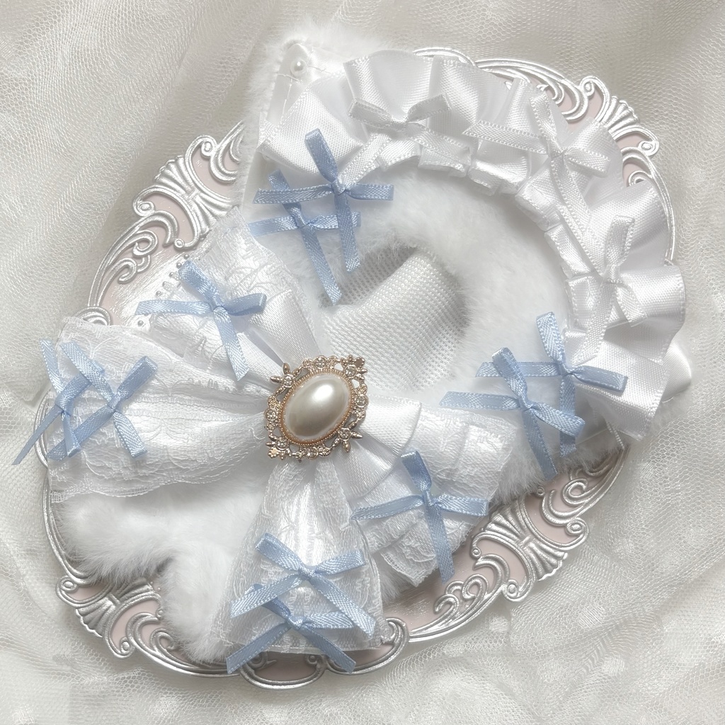 ♡ぬい服　10〜12cm用　ホワイト×アイスブルー　ねこ　チェーンフック付き♡