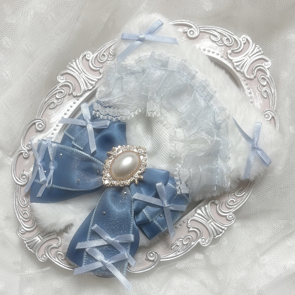 ♡ぬい服　10〜12cm用　ホワイト×ブルー　ねこ　チェーンフック付き♡