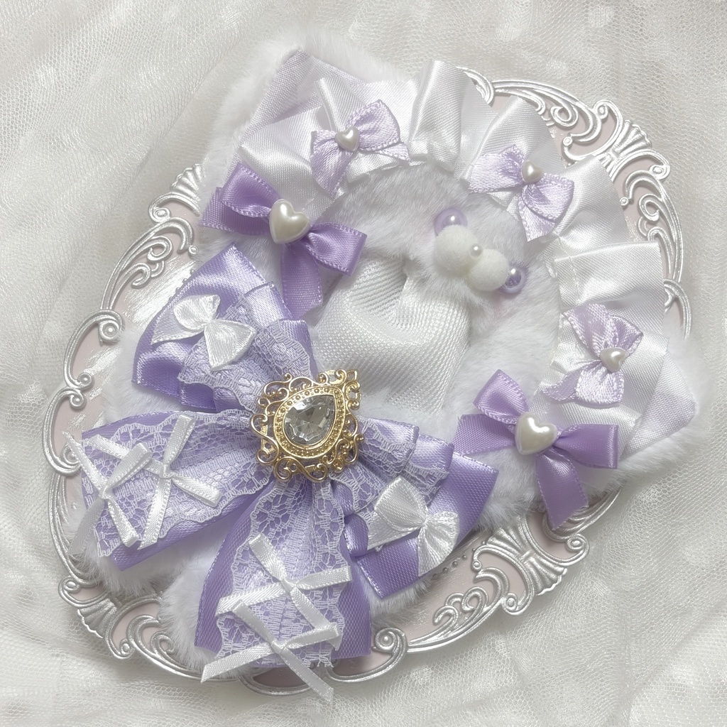 ♡ぬい服　10〜12cm用　ホワイト×パープル　ねこちゃん　チェーンフック付き♡