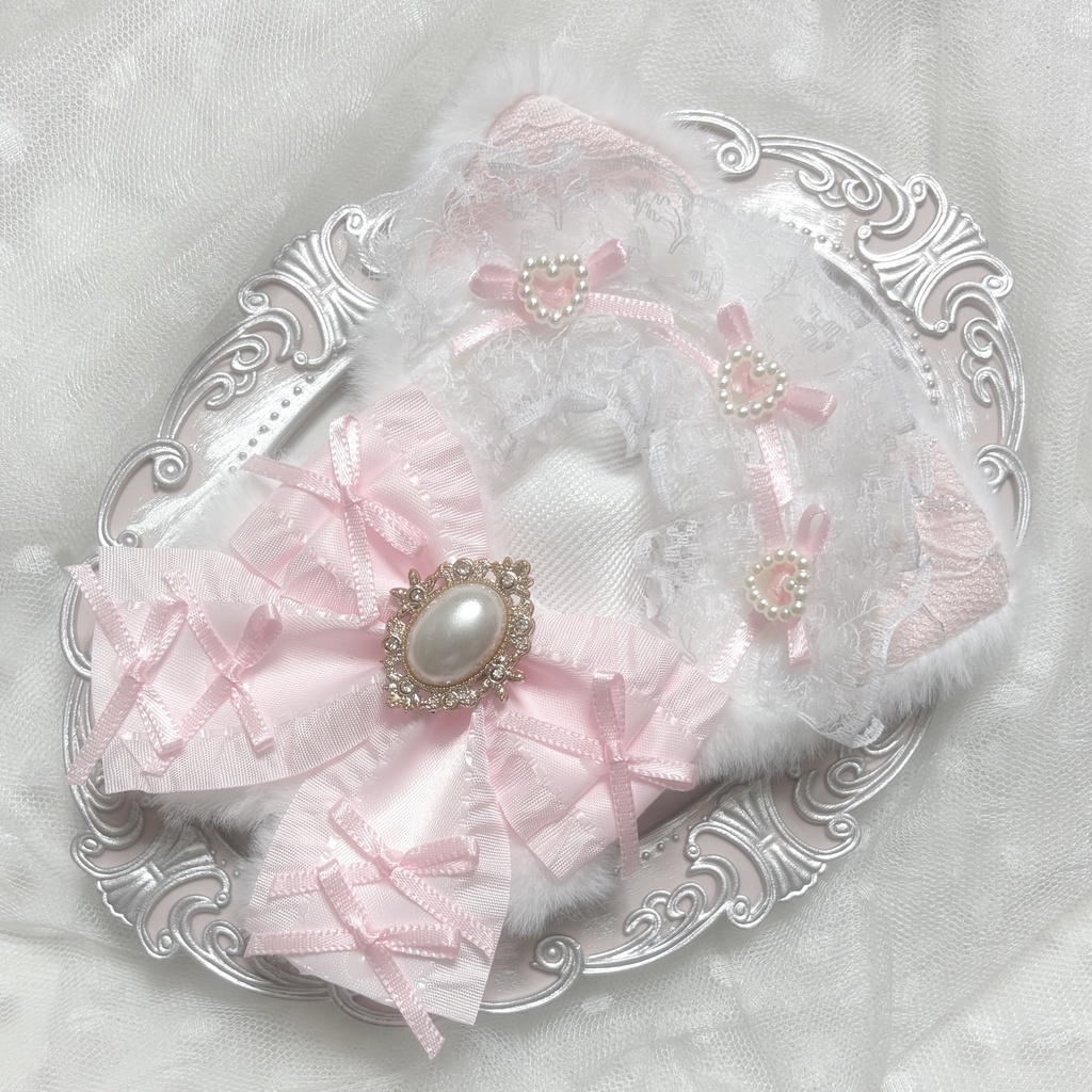 ♡ぬい服 10〜12cm用 ホワイト×ライトピンク ねこ チェーンフック付き♡